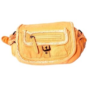 Vintage Boho Burnt Orange Canvas Messenger Bag - Distressed Frayed Edge Satchel